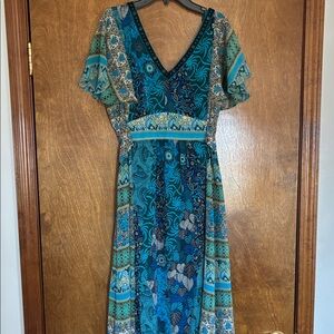 NY Collection Teal and Navy Patterned Maxi Dress